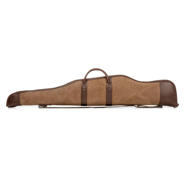 Load image into Gallery viewer, Premium Waxed Canvas And Leather Scoped Hunting Rifle Case - Smoke-Brown (Brown and Beige)  Color - Left Side
