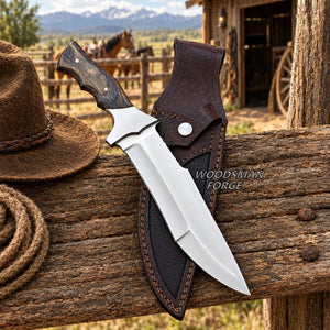 Oakspire D2 Steel Bowie Knife – 13" Hardwood Handle & Leather Sheath