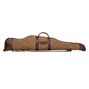 Premium Waxed Canvas And Leather Scoped Hunting Rifle Case - Smoke-Brown (Brown and Beige)  Color - Right Side