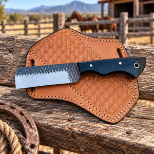 Ironranch Rasp Steel Cowboy Bull Cutter Knife – Resin Handle & Leather Sheath