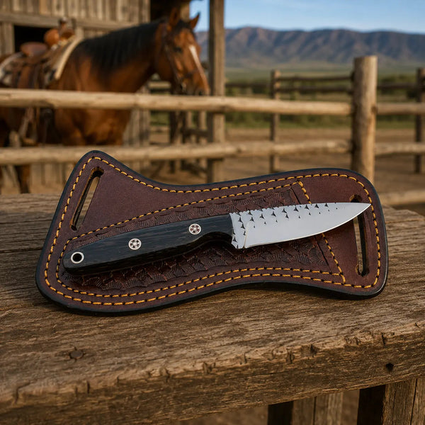 Load image into Gallery viewer, Raspwood Rasp Steel Cowboy Skinner Knife – Wenge Wood &amp; Leather Sheath
