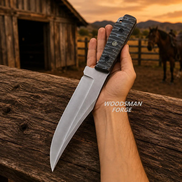 Load image into Gallery viewer, Ridgefang Bowie Knife with Sheath – D2 Steel &amp; G10 Micarta Handle
