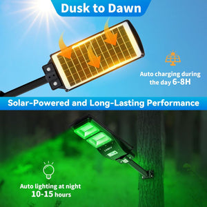 Green feeder solar ligh for night hunting shown with the built-in solar pannel
