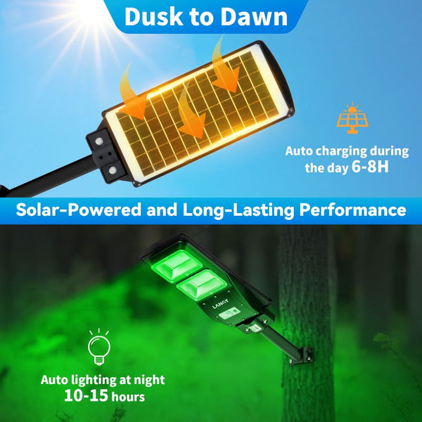 Load image into Gallery viewer, Green feeder solar ligh for night hunting shown with the built-in solar pannel
