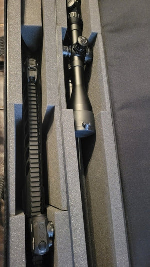 Hunt-Ready Top-Opener Double Scoped Rifle Lakewood Hardcase Shown With A Bolt Action Rifle And An AR-Platform Rifle (AR-10 or AR-15) Inside