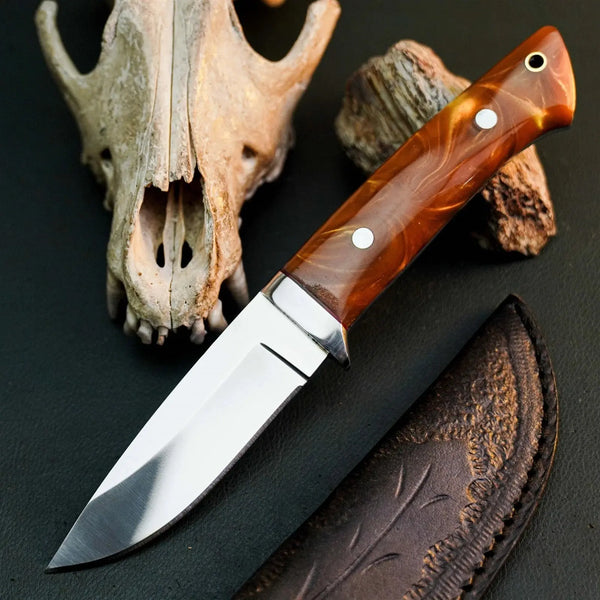 Load image into Gallery viewer, 8.6" Handmade Stainless Steel Hunting Knife – Full Tang Resin Handle &amp; Sheath
