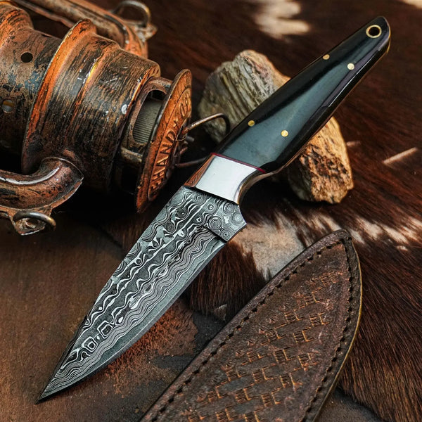 Load image into Gallery viewer, 8.8" Handmade Damascus Bushcraft Knife – Full Tang Resin Handle &amp; Sheath
