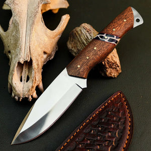 8.8" Handmade Stainless Steel Bushcraft Knife – Full Tang Wood Handle & Sheath