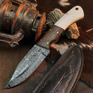 9.2" Handmade Damascus Bushcraft Knife – Full Tang Wood Handle & Sheath