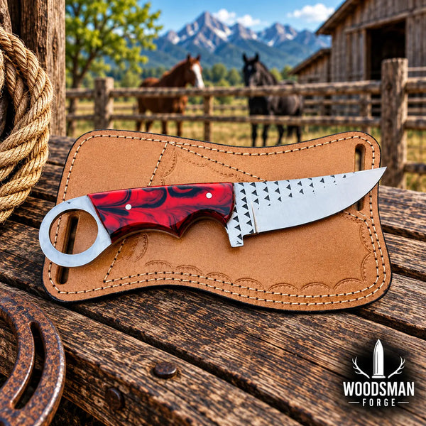 Load image into Gallery viewer, Ashridge Rasp Steel Skinner Knife – Resin Handle &amp; Leather Sheath
