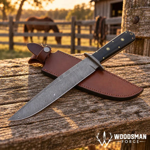 Blackridge Damascus Bowie Knife – Micarta Handle & Leather Sheath
