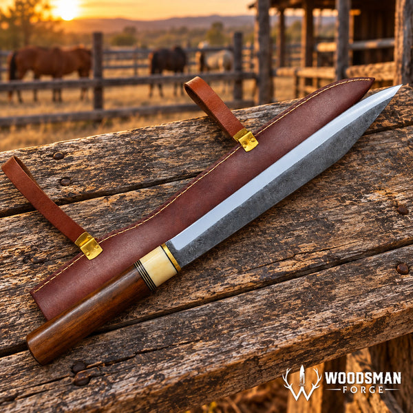 Load image into Gallery viewer, Oakbone Ridgeguard™ Norse Seax Knife – 1040 Carbon Steel, Walnut &amp; Natural Bone
