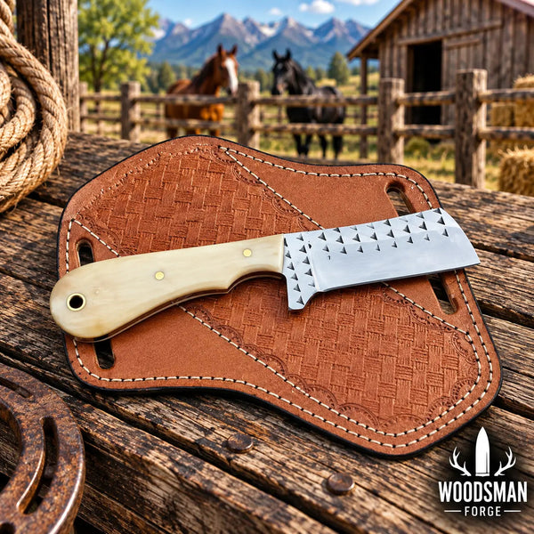 Load image into Gallery viewer, Camelridge Rasp Steel Cowboy Bull Cutter Knife – Camel Bone Handle
