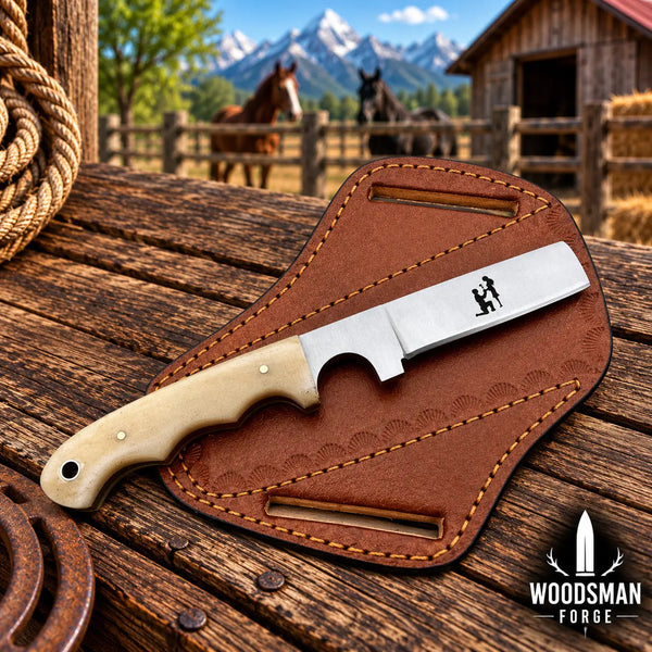 Load image into Gallery viewer, Camelwarden J2 Steel Cowboy Bull Cutter Knife – Camel Bone Handle
