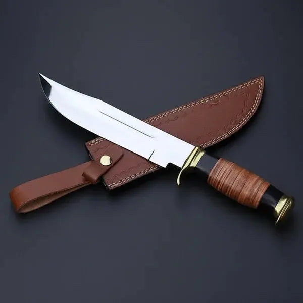 Load image into Gallery viewer, D2 Steel American Classic Bowie Knife – Stacked Leather Handle &amp; Leather Sheath
