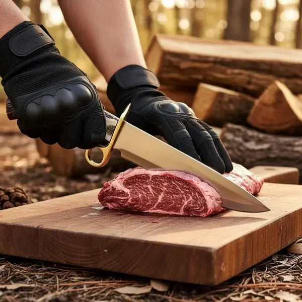 Load image into Gallery viewer, D2 Steel Bowie Knife – Mirror Polish, Stag Antler Handle &amp; Leather Sheath

