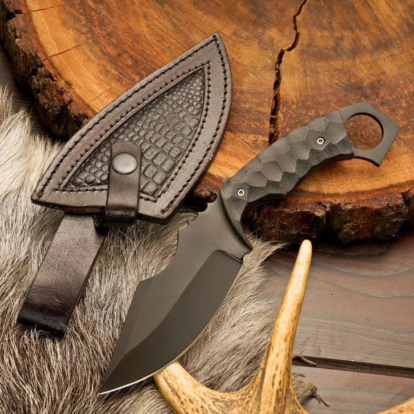 Load image into Gallery viewer, Black Powder-Coated D2 Stainless Steel Outdoor Knife with Micarta Handle

