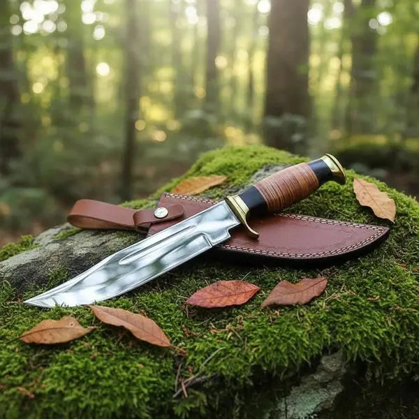 Load image into Gallery viewer, D2 Steel American Classic Bowie Knife – Stacked Leather Handle &amp; Leather Sheath
