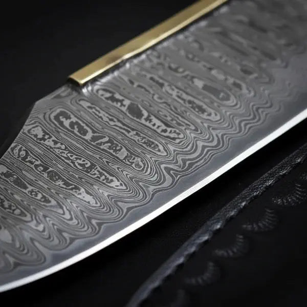 Load image into Gallery viewer, Handmade Damascus Bowie Knife – Rosewood Handle, Brass Guard &amp; Leather Sheath
