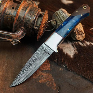 8.8" Handmade Damascus Bushcraft Knife – Full Tang Resin Handle & Sheath