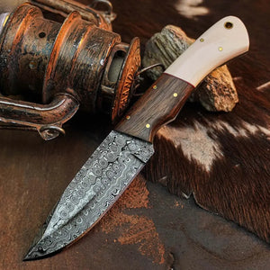 9.2" Handmade Damascus Bushcraft Knife – Full Tang Wood Handle & Sheath