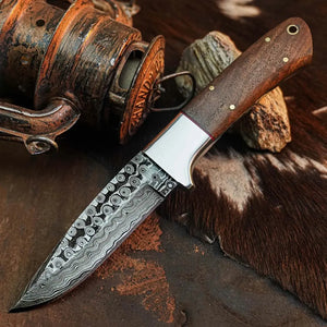 8.8" Handmade Damascus Bushcraft Knife – Full Tang Wood Handle & Sheath