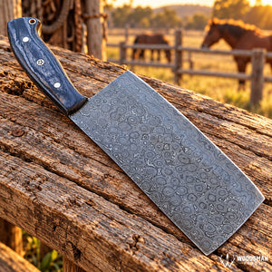 Timberfall Forgecrest Damascus Cleaver Knife – Full Tang & Wood Handle