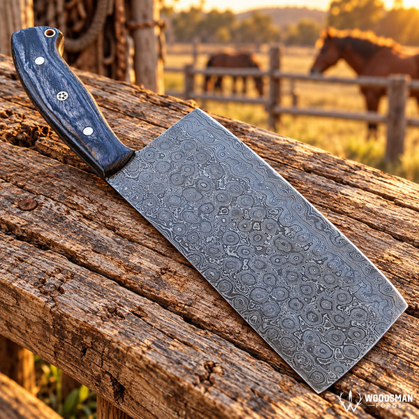 Load image into Gallery viewer, Timberfall Forgecrest Damascus Cleaver Knife – Full Tang &amp; Wood Handle
