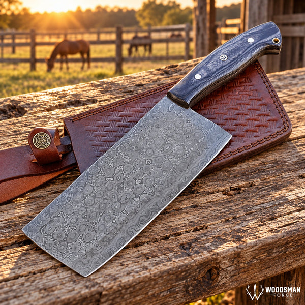 Load image into Gallery viewer, Timberfall Forgecrest Damascus Cleaver Knife – Full Tang &amp; Wood Handle
