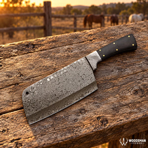 Stormdrop Forgeveil™ 352-Layer Raindrop Damascus Cleaver Knife – Micarta Handle