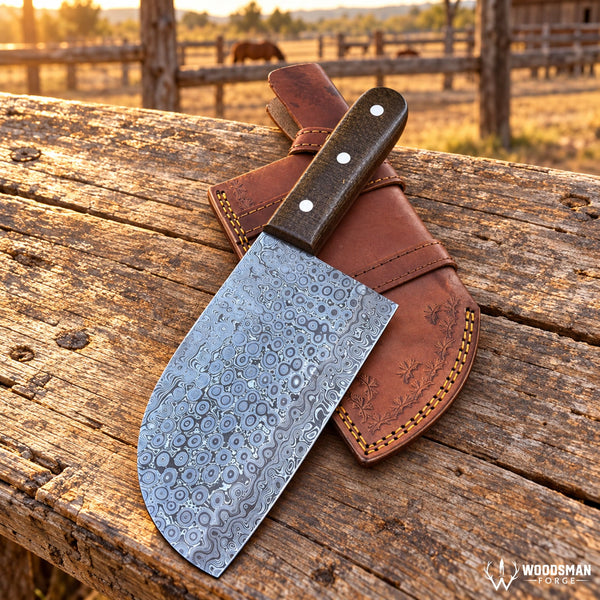 Load image into Gallery viewer, Rainforge Emberstone™ 512-Layer Raindrop Damascus Cleaver Knife – Brown Micarta
