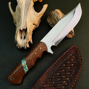 9.8" Handmade Stainless Steel Bushcraft Knife – Full Tang Wood Handle & Sheath