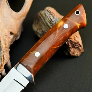 8.6" Handmade Stainless Steel Hunting Knife – Full Tang Resin Handle & Sheath