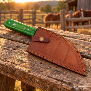 Emerald Mosaiccrest™ Damascus Serbian Chef Knife – Green Pakka Wood Handle
