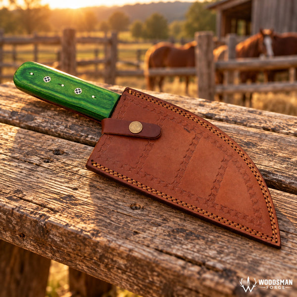 Load image into Gallery viewer, Emerald Mosaiccrest™ Damascus Serbian Chef Knife – Green Pakka Wood Handle
