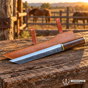 Walnut Trailcrest™ Carbon Steel Seax Knife – Walnut Handle & Brass