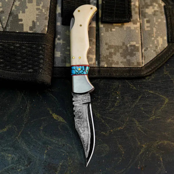 Load image into Gallery viewer, Damascus San Mai Knife with Camel Bone Handle
