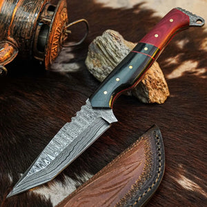 8.7" Handmade Damascus Knife – Full Tang Hybrid Handle & Sheath