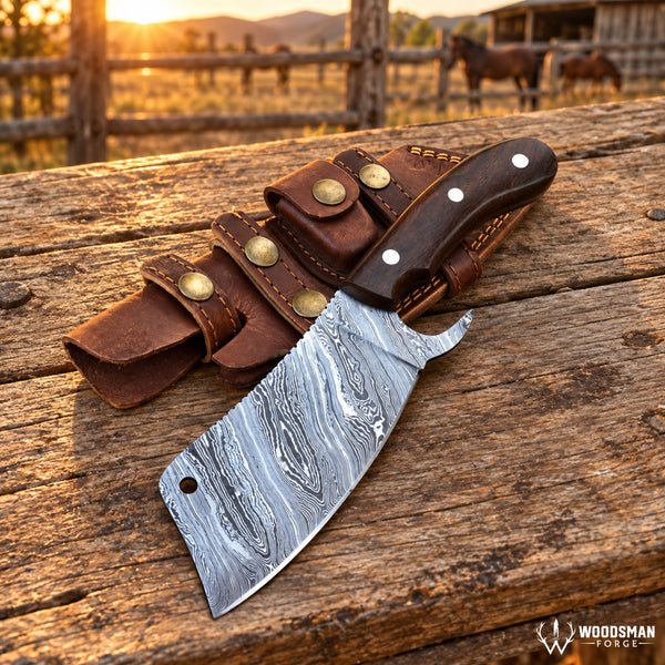 Load image into Gallery viewer, 512-Layer Damascus Cleaver Knife – Twistwood Forge™ Rosewood Handle
