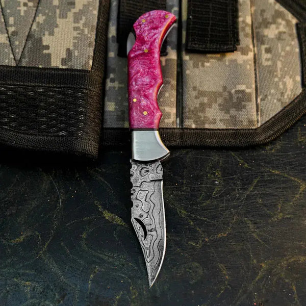 Load image into Gallery viewer, Handmade Damascus Folding Pocket Knife with Resin Handle
