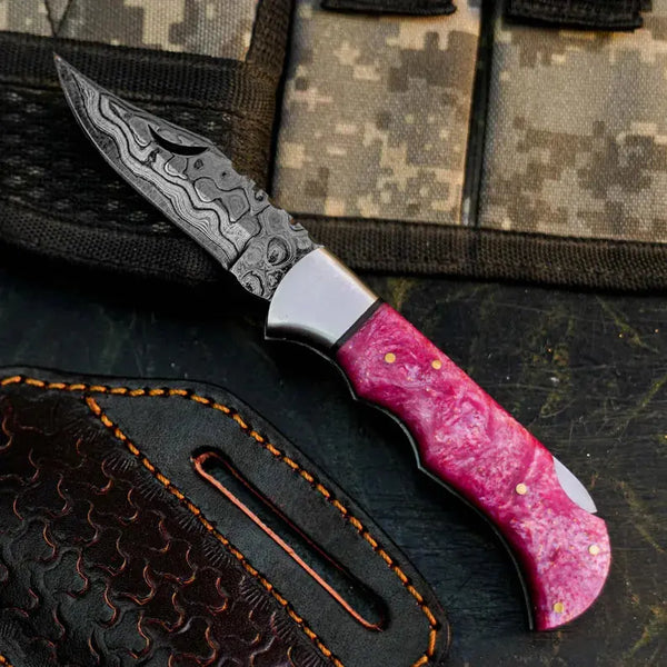 Load image into Gallery viewer, Handmade Damascus Folding Pocket Knife with Resin Handle
