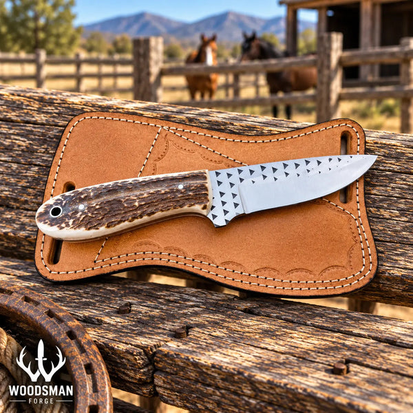 Load image into Gallery viewer, Staghollow Rasp Steel Skinner Knife – Stag Horn Handle
