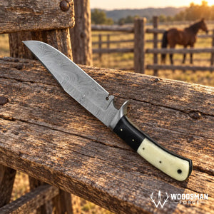 Stonebrook Damascus Bowie Knife – Bone & Micarta Handle
