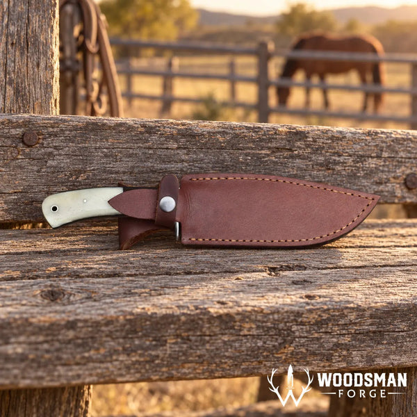 Load image into Gallery viewer, Stonebrook Damascus Bowie Knife – Bone &amp; Micarta Handle
