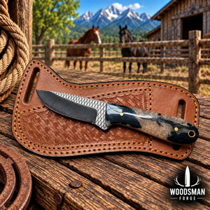Thornvale Rasp Steel Skinner Knife – Resin Handle & Leather Sheath