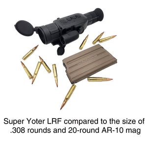 Super Yoter LRF Thermal Scope Compared To The Size Of .308 Rounds And 20-Round AR-10 Mag
