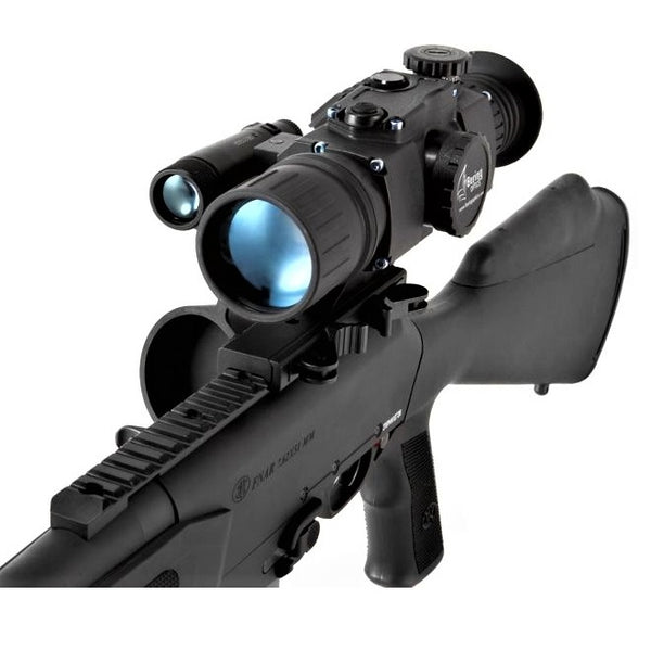 Load image into Gallery viewer, Bering Optics Trifecta Night Vision Rifle Sight 3x50 With High Performance CORE+ Tube Technology With IR Illuminator On A Rifle 
